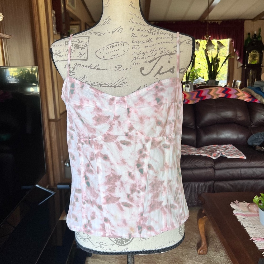 PrettyLittleThing multi pink corset sweet heart spaghetti strap top.